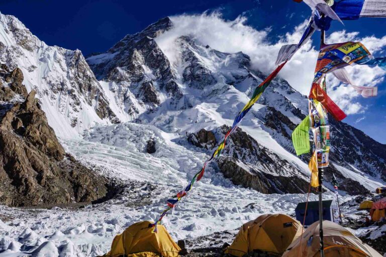 Mountaineers climbing on the snow covered mount Everest
