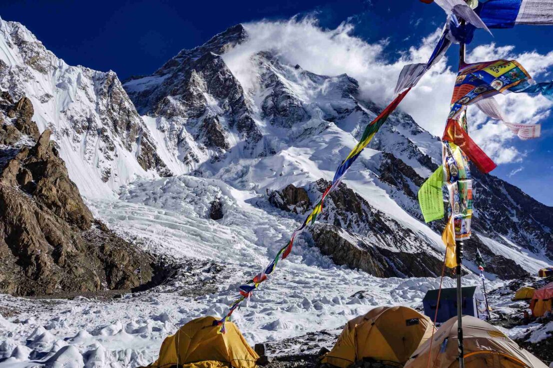 Mountaineers climbing on the snow covered mount Everest