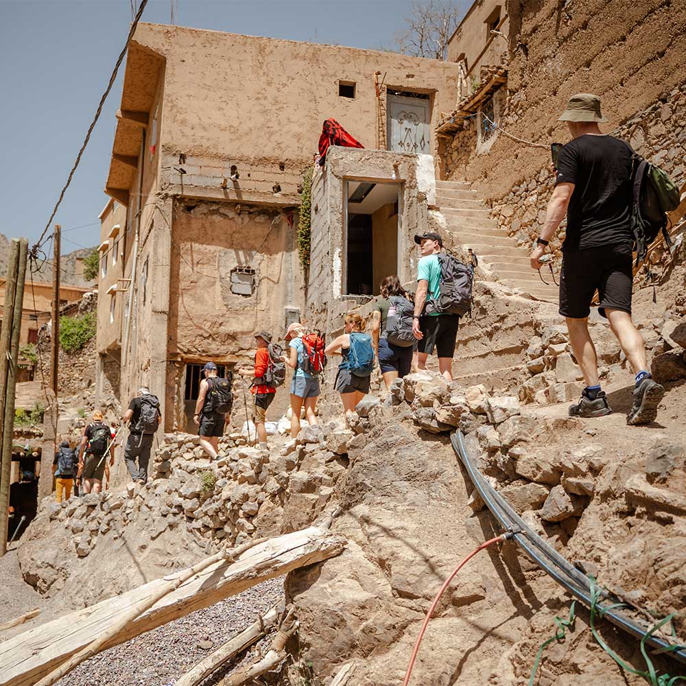 Traditional Berber village Aremd in the Mizane Valley with High Atlas Mountains in background
