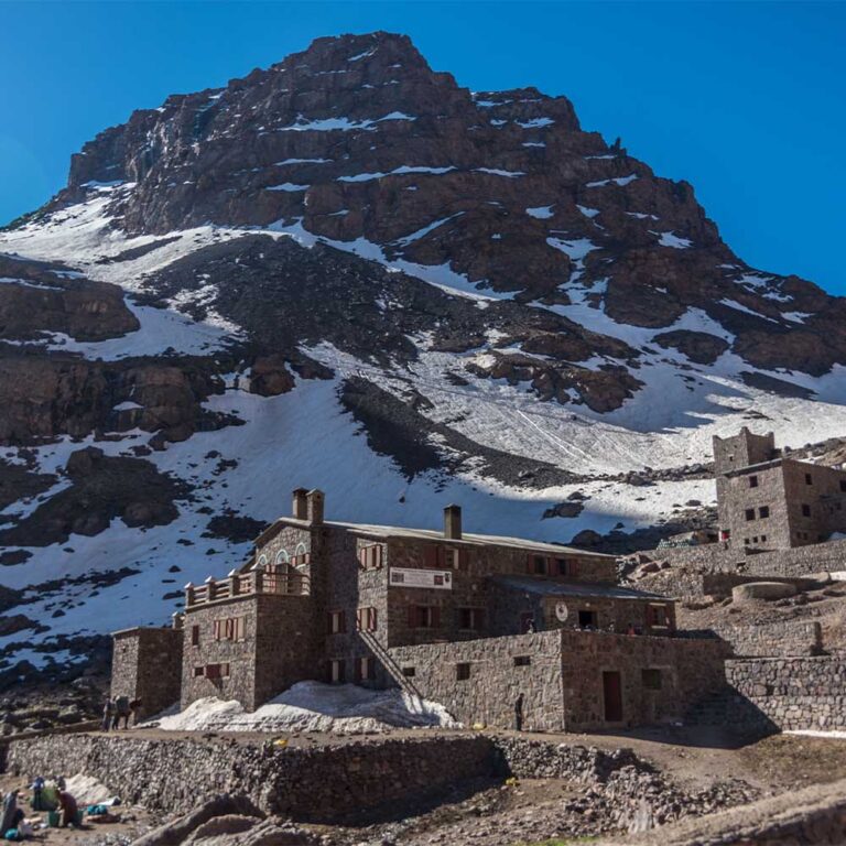 oubkal mountain refuge at 3600 metres Morocco High Atlas Mountains altitude acclimatization overnight