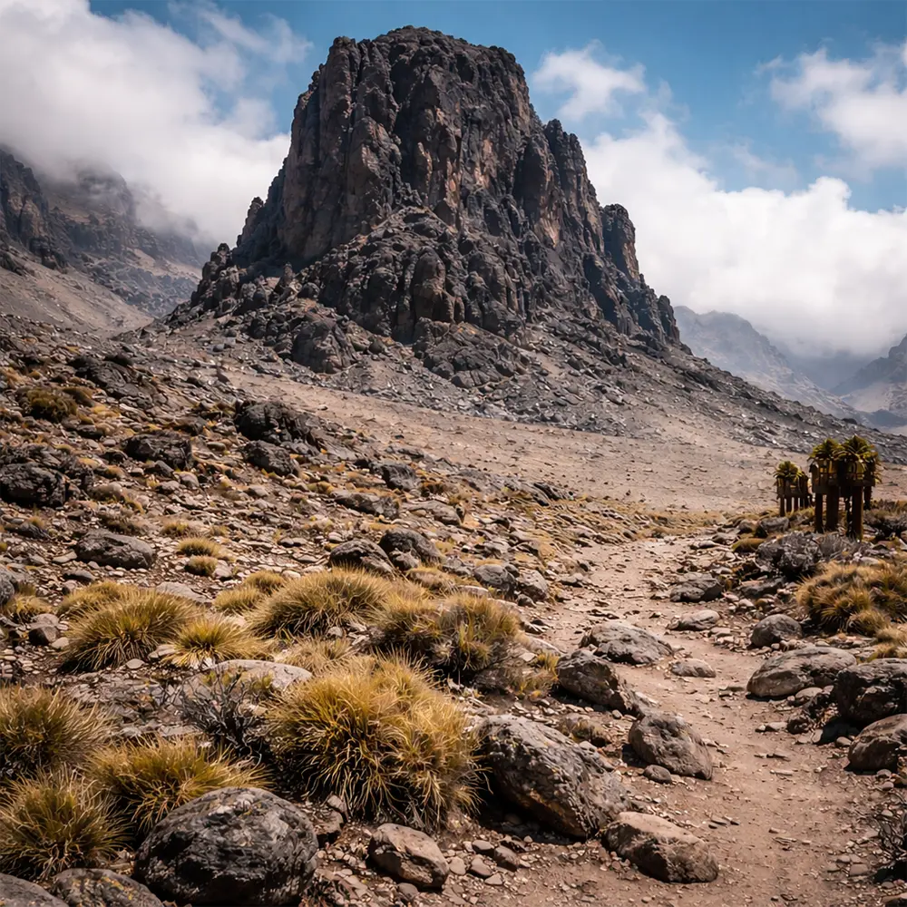 Expedition team at Lava Tower Kilimanjaro 4600 metres altitude acclimatisation day