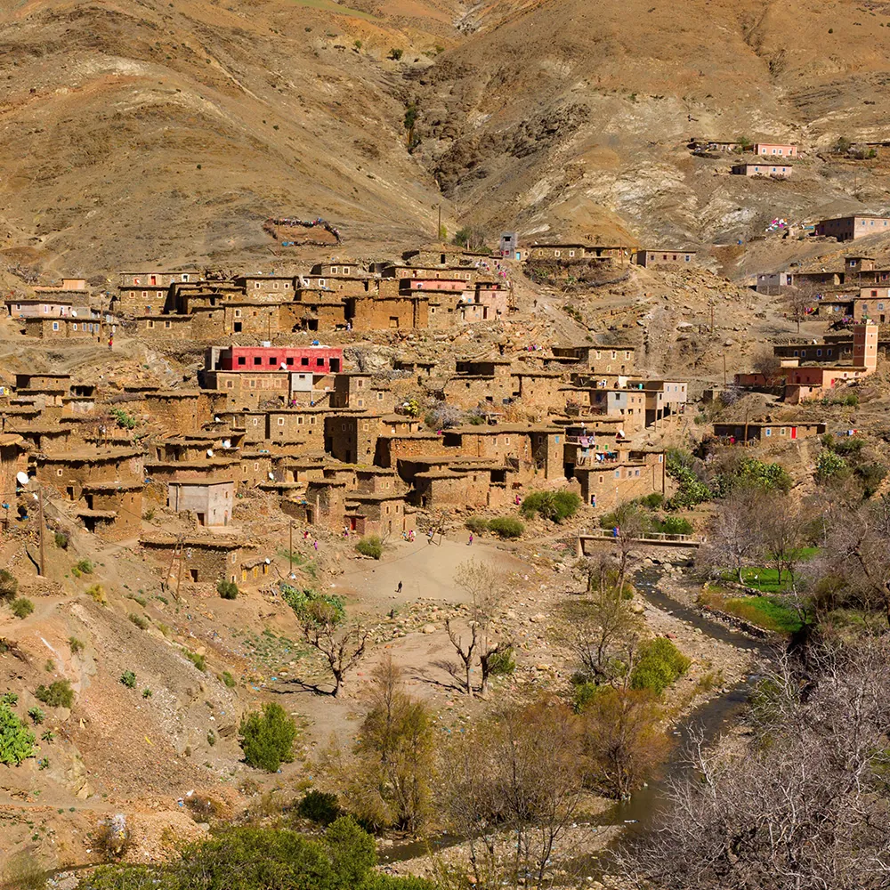Traditional Berber mountain village accommodation High Atlas Morocco trekking expedition
