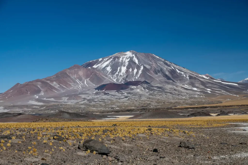 Wide panoramic view of Kilimanjaro summit massif from the Shira Plateau at 3833 metres on the Machame Route