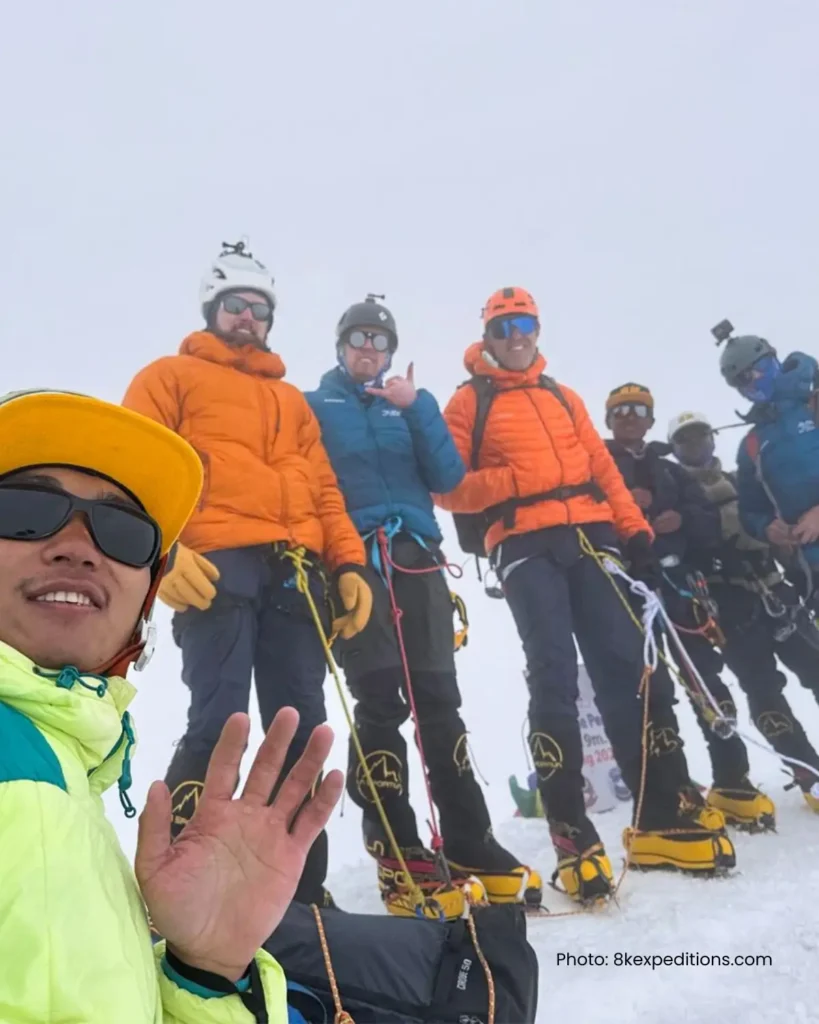 Milan Sherpa Temba Sherpa Nang Tenji Sherpa on Everest summit with Team Ireland 2026