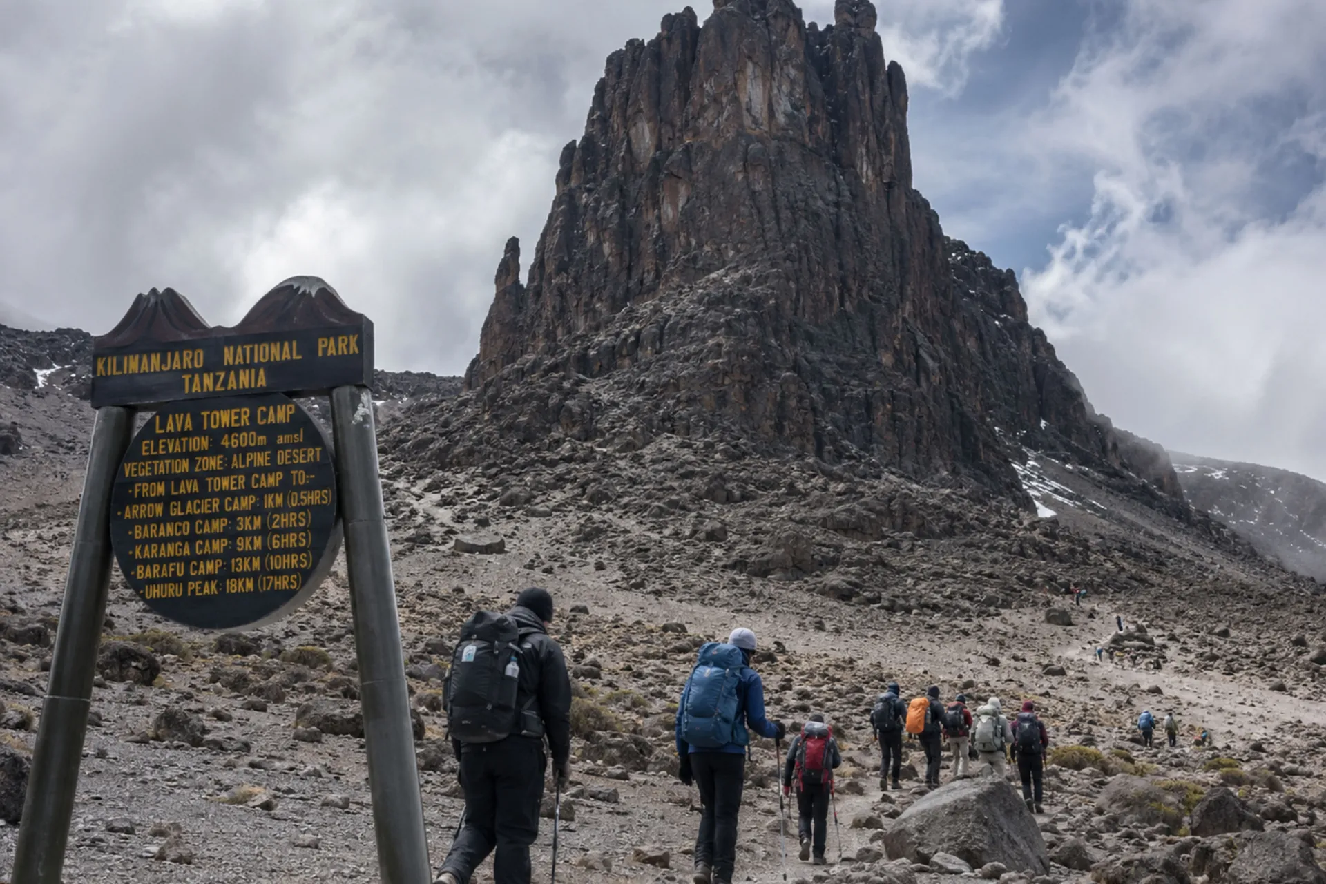 Kilimanjaro Machame Whiskey Route team at Lava Tower 4600 metres acclimatisation high point climb high sleep low advantage over Marangu Route
