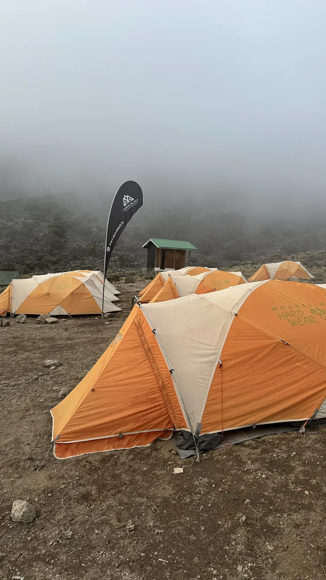 Black Mountaineering expedition tent camp on Kilimanjaro Shira Plateau Machame Whiskey Route at 3833 metres