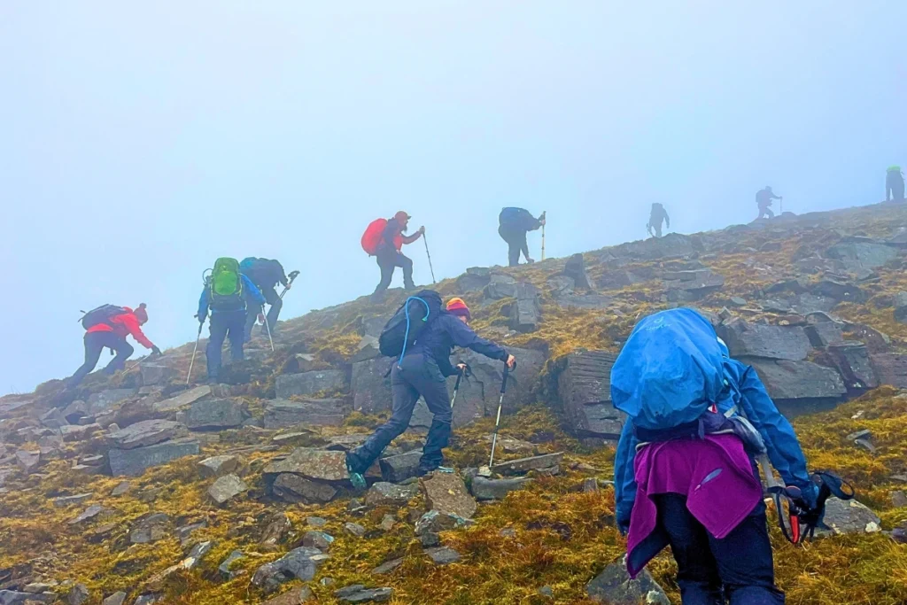 Ireland 7 Summits Series: Guided hikers approaching Errigal summit, Seven Sisters range, Donegal 