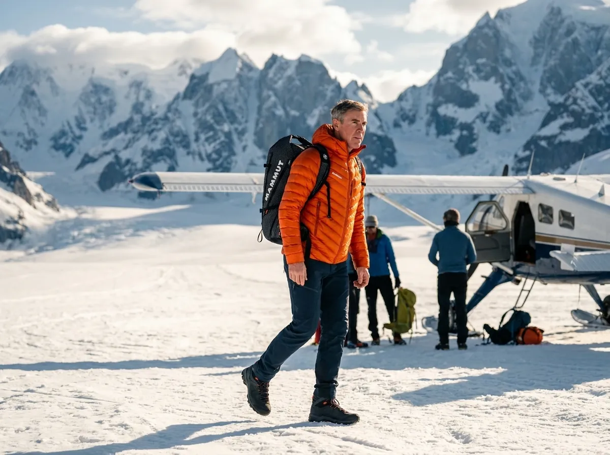 Ski plane landing on Kahiltna Glacier at start of Denali expedition